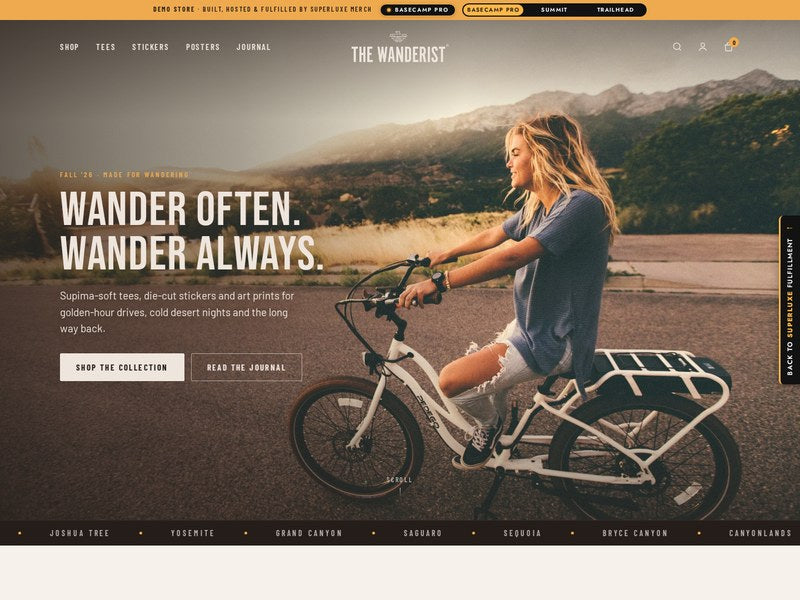 Sample Basecamp Pro store: The Wanderist demo