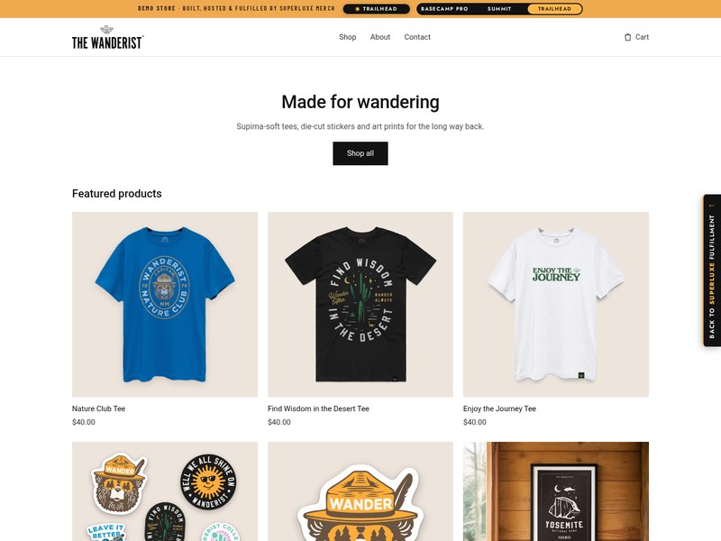 Sample Trailhead store: The Wanderist demo