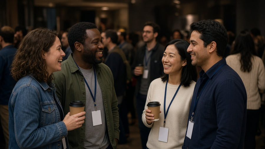 People talking between sessions at a church conference