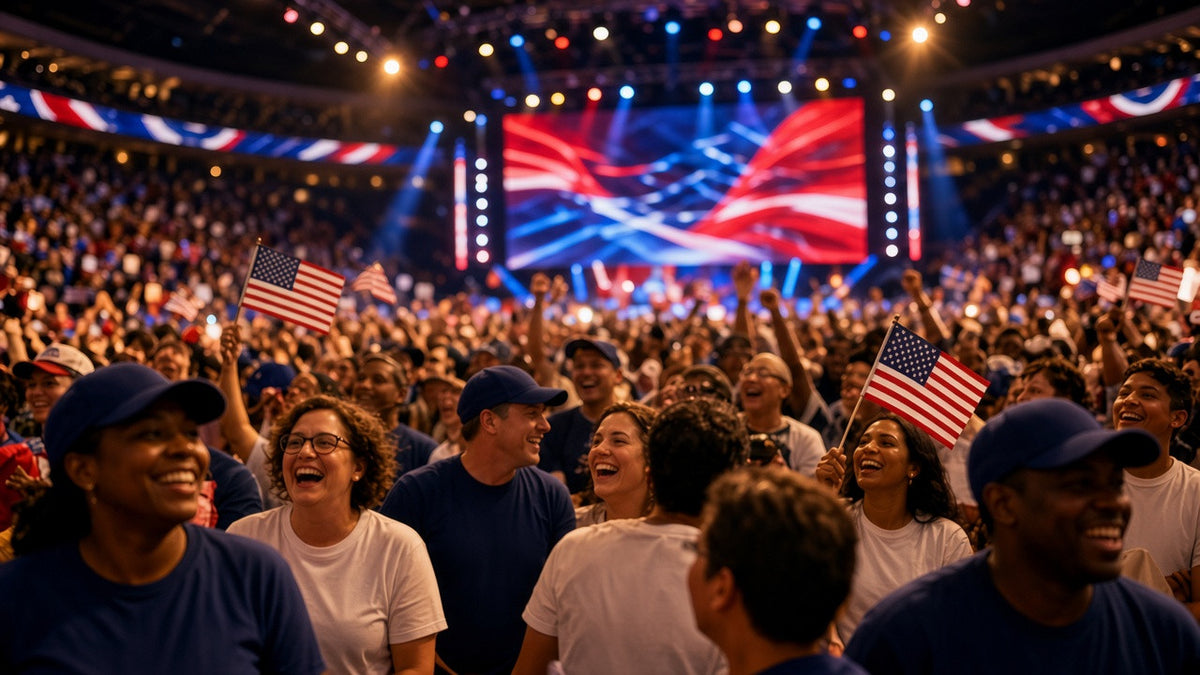 Convention crowd in custom tees and caps printed by Superluxe Merch