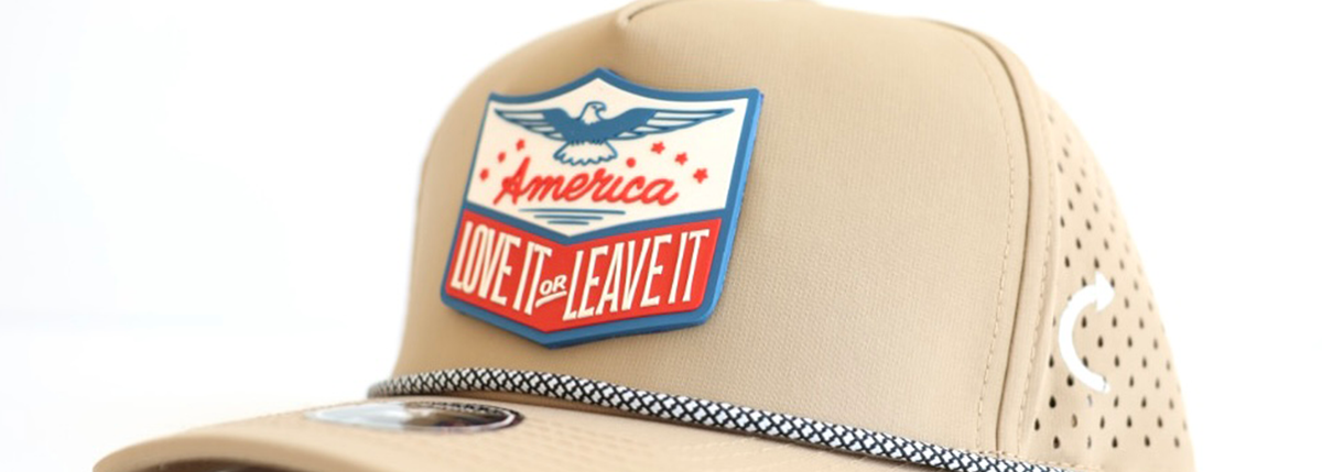 Custom rubber patch on a trucker hat