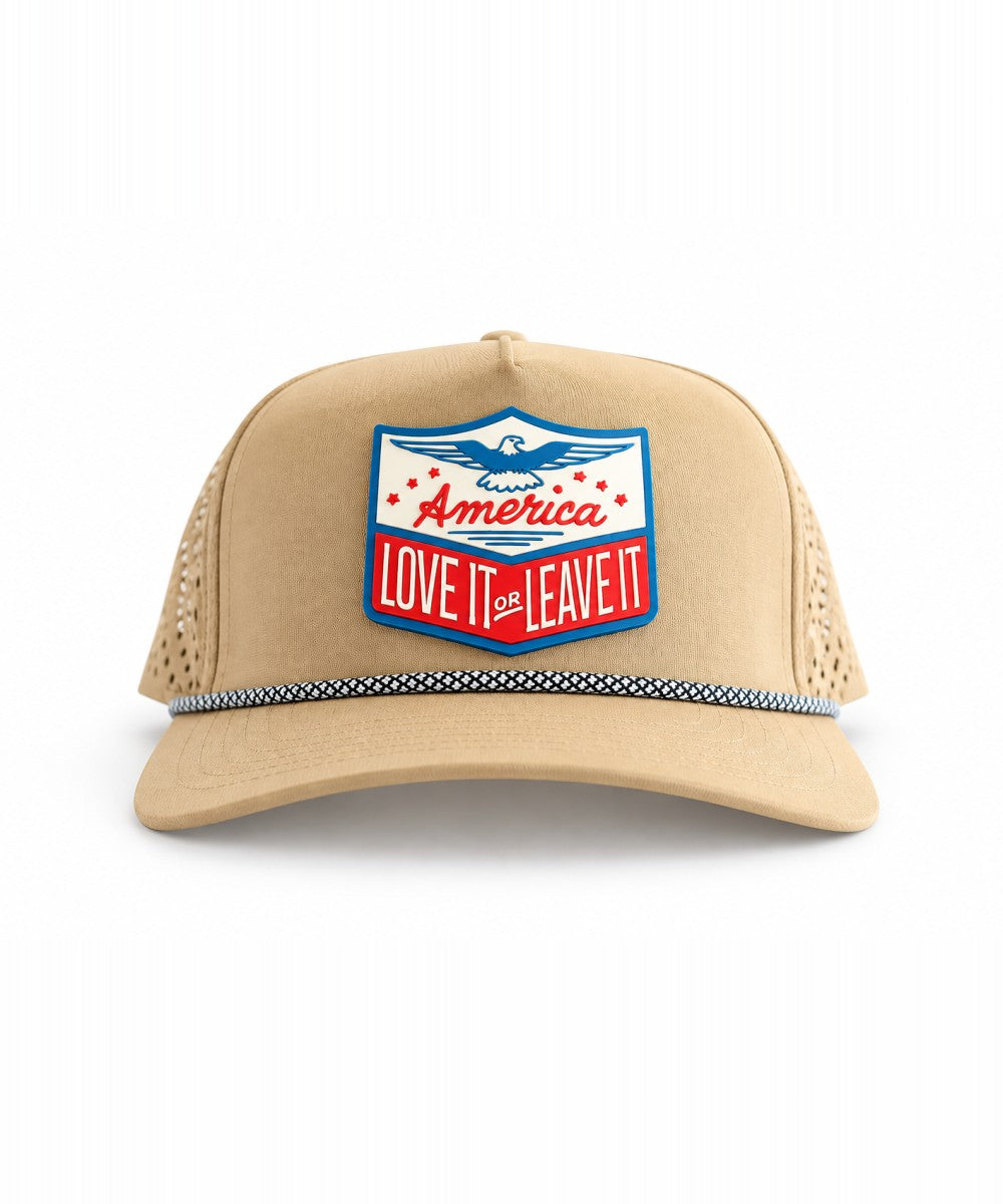 Rubber patch on a tan hat