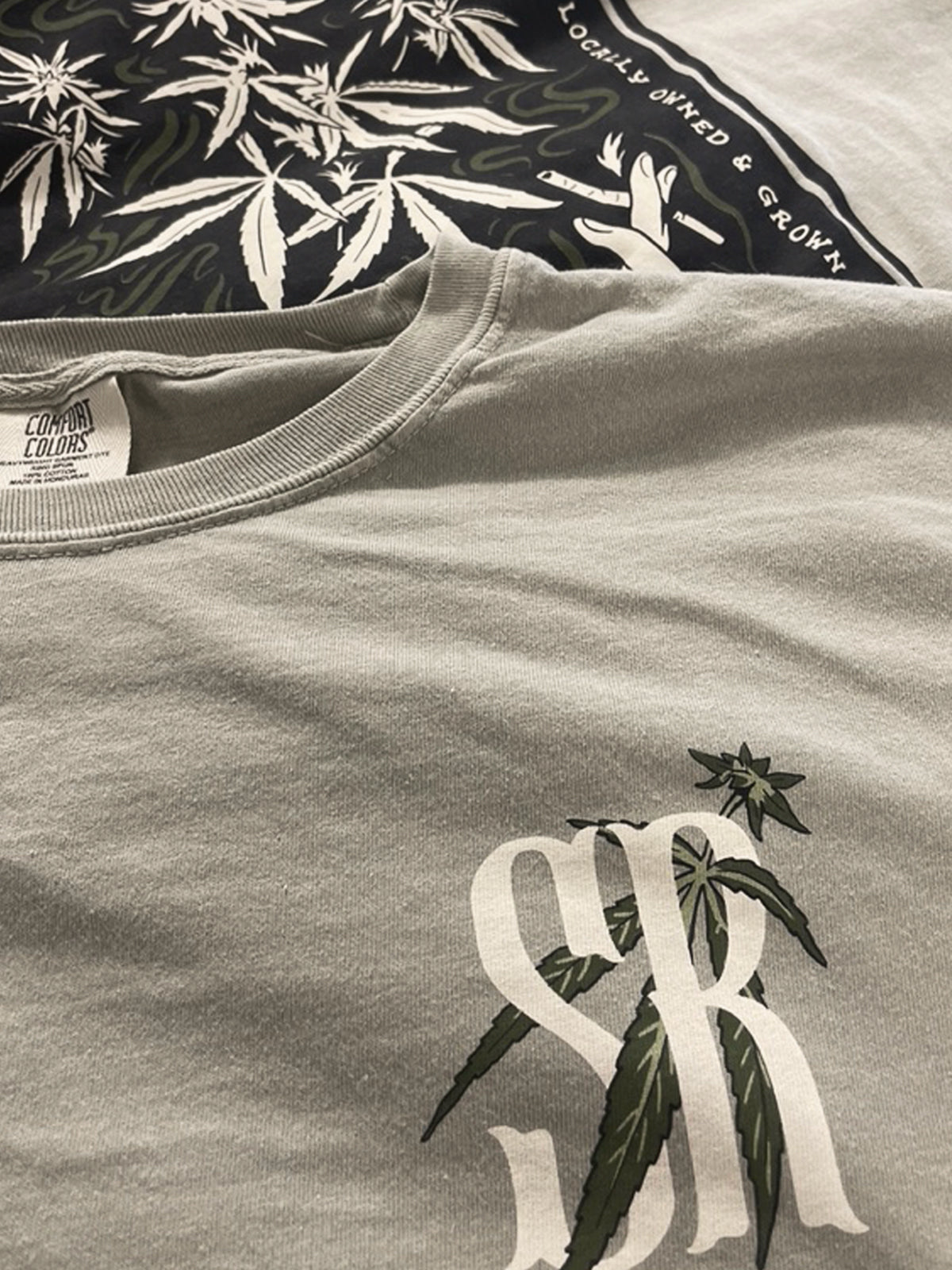 Soft-hand water-based screen print on a tee, printed by Superluxe Merch in Phoenix