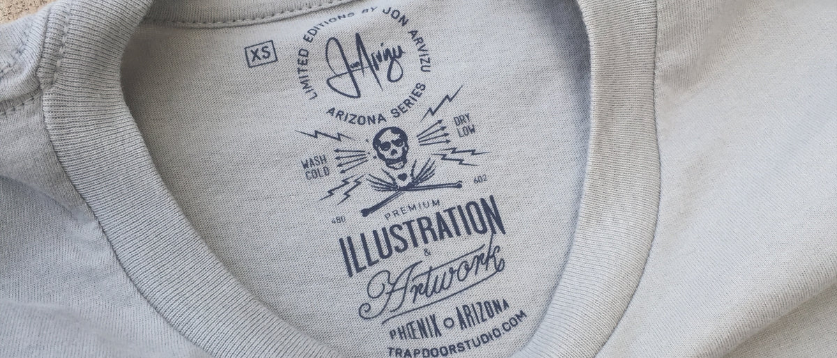 Tagless neck label screen printed inside a tee