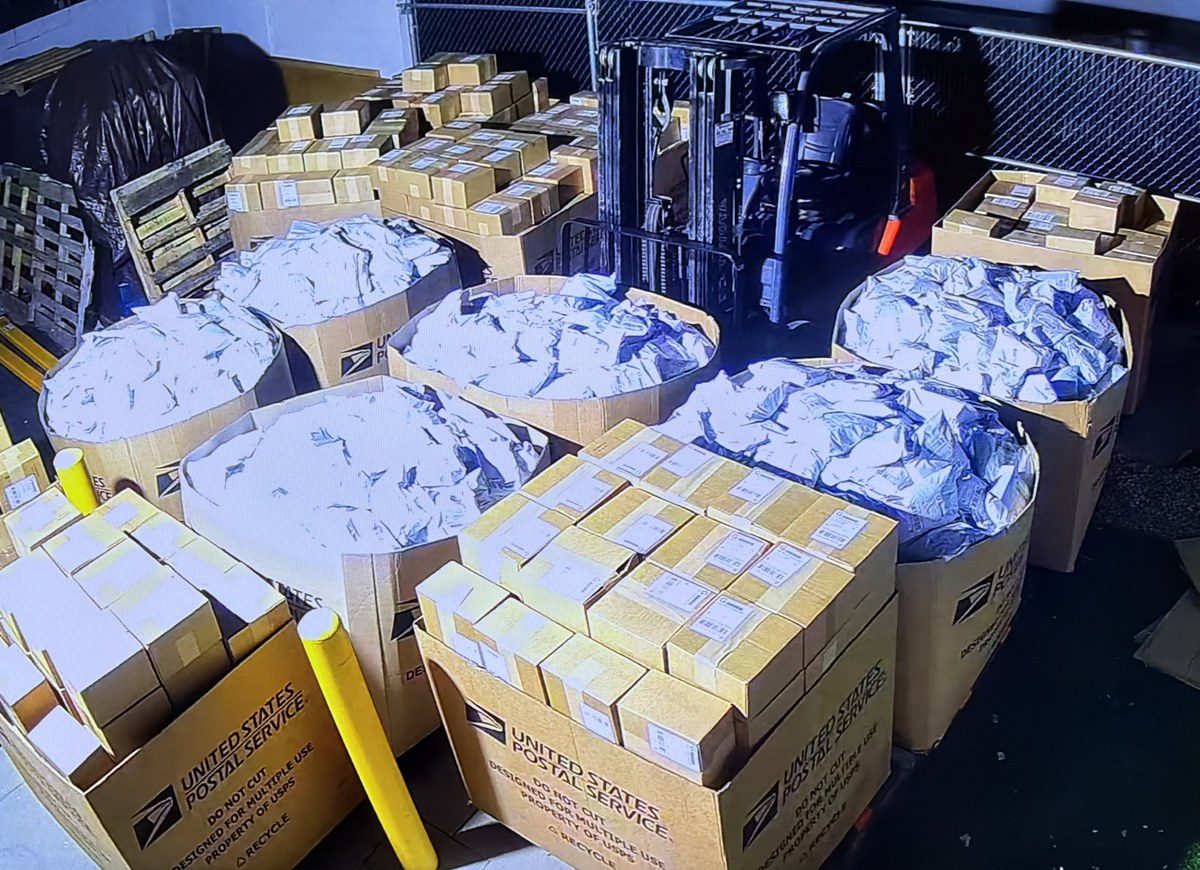 Night shift packages staged for shipping