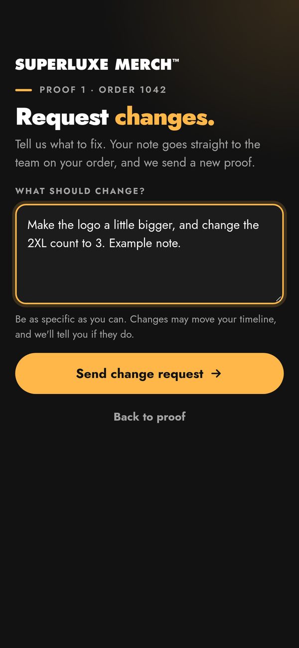 Example Request changes screen with a note asking to make the logo a little bigger