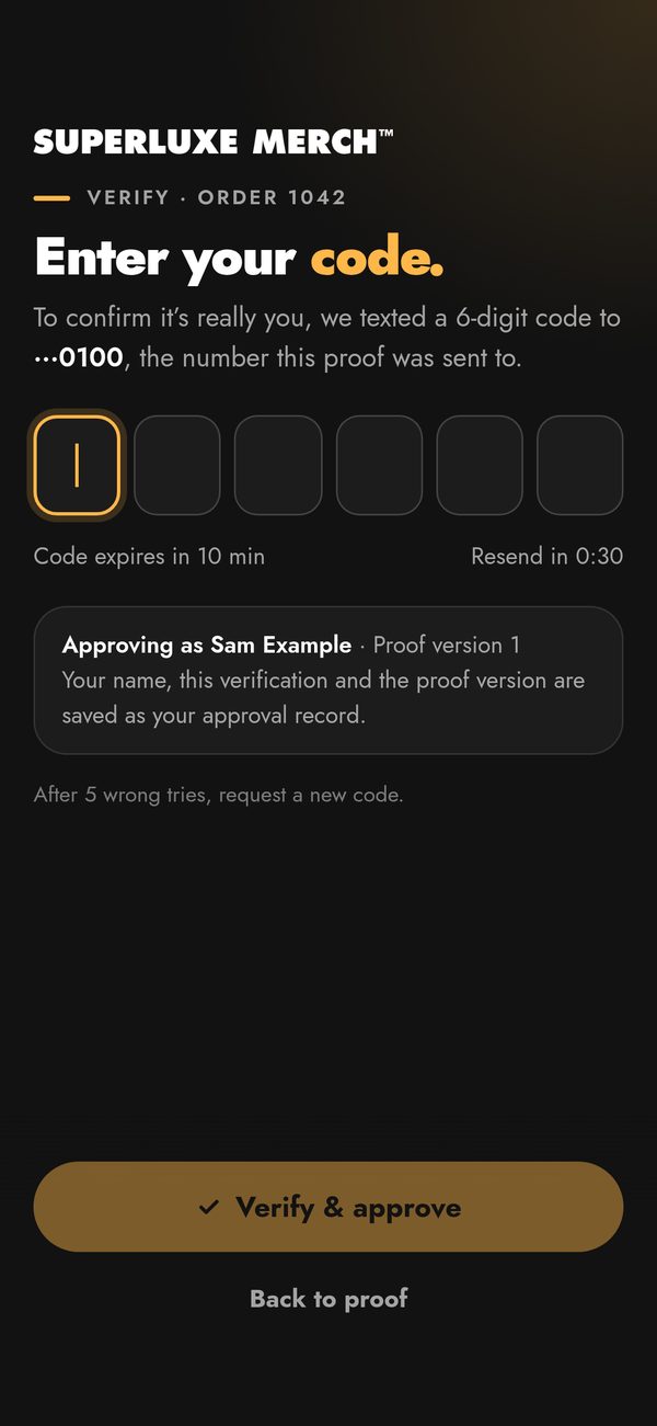 Example Enter your code screen with six code boxes
