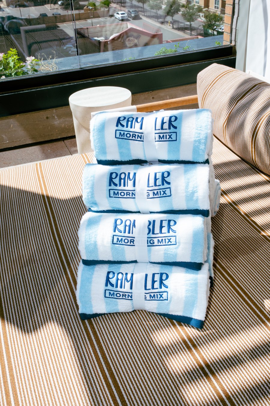 Rolled Rambler Morning Mix VIP towels embroidered by Superluxe Merch